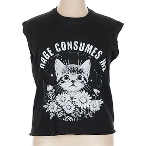 Black Sleeveless Cat Graphic Tee